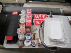 Various pub items including branded coasters, silicone matts, serving tray, bucket etc