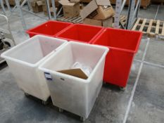 5 x Assorted Plastic Mobile Storage Bins