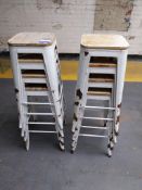 11 x Steel stools with wooden tops