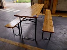 4 x Wooden collapsible tables with 8 x wooden collapsible benches, tables 2160mm(L) x 480mm(W),