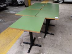 7 x Green laminate topped square tables 600mm(W) x 600mm(D) x 750mm(H)