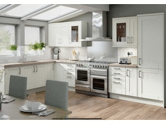 Flat pack kitchens in cream shaker and oak slab, trade and public sized lots over 250k at cost