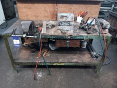 Engineers’ workbench to include Record No. 43 vice, 2 x Cutting torch and gauges, clamps, welding