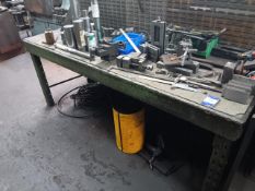 Workbench and contents to include clamps, uncut steel, tools