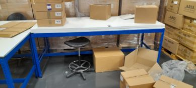 Work Bench (Approximately 2m)  with High Swivel Chair and Extra Table Tops- Contents Excluded