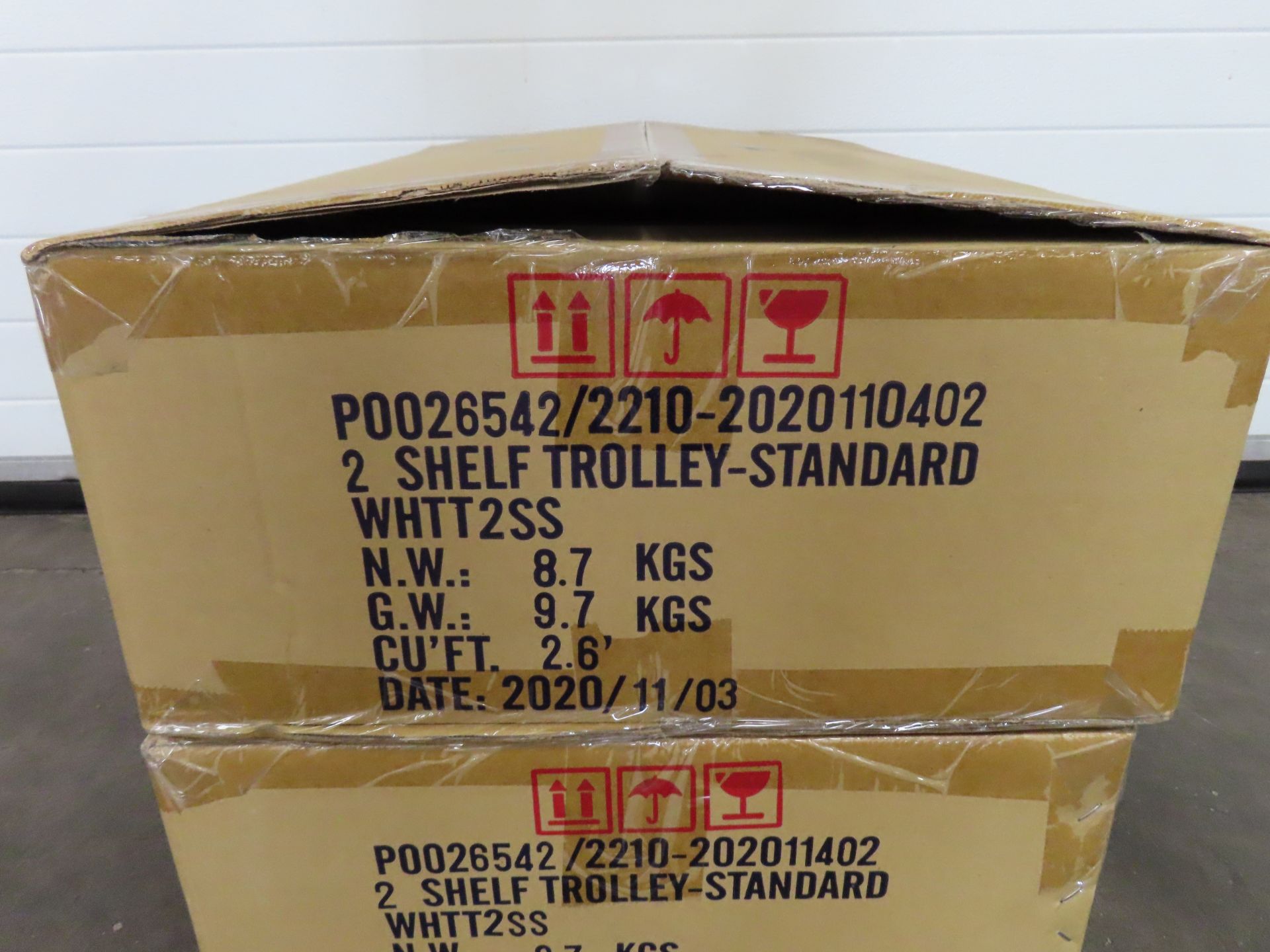 2 x Plastic two tier standard shelf trolley (boxed) - Image 2 of 3