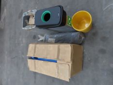 Hooded top waste/litter bin; ROTHOPRO recycling bin; 3 x 54L recycling bins; 3 x buckets; 2 x 28L pe