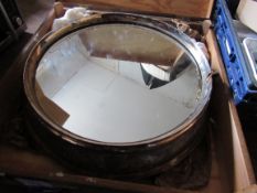 Silver-plated mirrored cake stand, with timber case