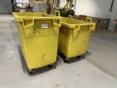 Set of two large heavy duty wheelie bins with brakes on wheels. Both bins measure 1250mm long X