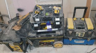Quantity of various tool boxes & contents to include hand tools, belts etc.