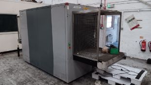 Rapiscan 627DV dual view tunnel X-ray scanner, S/N 2172342 (June 2017), incomplete and requires Xray