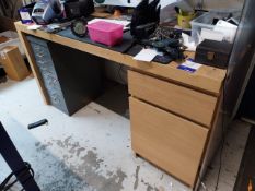 Laminate wood effect desk with steel drawers and office chair