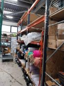 3 bays of racking to include 4 uprights (3m), 30 crossbeams (1.35m) (wooden boards attached)