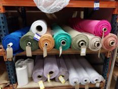 Approx. 20 rolls of various material and fabric to include spandex etc.