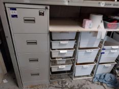 4 Drawer steel filing cabinet and 4 pull tray racks