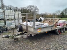 Bateson twin axel trailer approx 5m, wheel clamp to be removed by purchaser (Excludes contents)