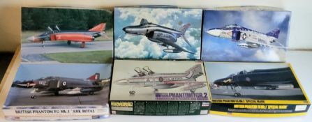 Six boxed 1/48 scale Hasegawa 