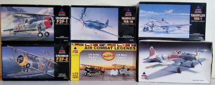 Six Accurate Minatures aircraft model kits; #3425 Yakolev Yak-1b, #3423 Yakolev Yak-1, #3413 Grumman