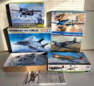 Five Boxed Tamiya USA Military Aircaft Kits; No 114 1/48 scale Gruman F-14A Tomcat, 46 Chance Vought