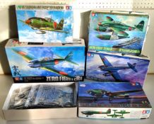 Five Boxed Tamiya Japanese JASDF Aircraft Kits; no60309 1/32 scale Mitsubishi A6M5 Zero Fighter,