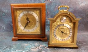 An Elliott walnut mantel clock, silvered dial with Roman numerals, 15cm high;  a brass Swiza