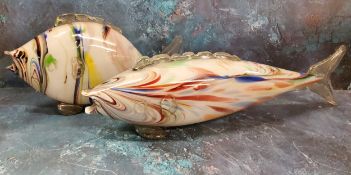 A large mid 20th century Murano glass fish, 52cm long, c.1950;  another, 35cm long (2)