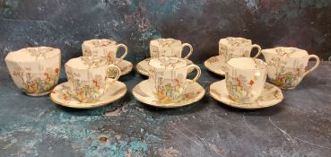 A Sutherland panelled tea service, printed cottage garden and picked out in colours, printed mark