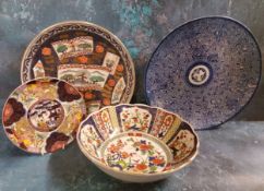A Japanese charger, decorated in underglazed blue, 28.5cm diam, Meiji period;   others, Imari,