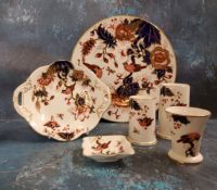 A Coalport Hong Kong pattern two handled dish, printed marks;  a similar plate;  spill vases;  etc