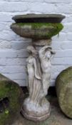 The Three Graces reconstituted stone bird bath, 86cm high