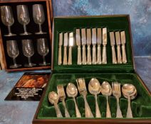 An E.P.N.S. canteen, for six, comprising soup spoons, dinner knives and forks, dessert knives, forks