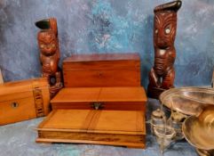 A Victorian Tunbridge Ware and walnut domed top tea caddy, 19.5cm wide, c.1870;  other boxes;   a