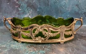 A WMF electroplated Britannia metal and glass boat shaped flower bowl, divided scroll handles,