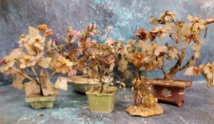 A Japanese hardstone bonsai tree, cloisonne planter;  others  (6)