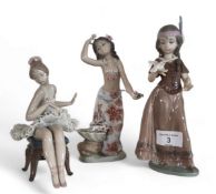 A Lladro figure, Red Indian Girl, printed mark, 6153;  others,  Recital, 5496;  Hawaiana de la