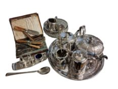 Plated Ware - a melon shaped teapot,   hotel tea ware;  tray;  etc