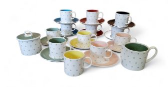A Susie Copper Polka Dot pattern coffee service, comprising twelve cups, eleven saucers, milk jug