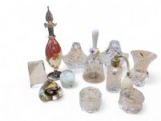 A Millrace glass domed paperweight, 4.5cm high;   another, Caithness;  scent bottle;   glass