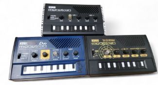 Korg Monotron Analogue Ribbon Synthesizer;  another, Korg Monotron Delay Analogue Ribbon