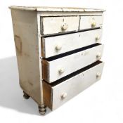 A Victorian painted farmhouse pine chest of drawers, two short over three graduated drawers,
