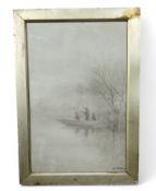 H. Ishida (19th Century Japanese School) Fishing In The Early Morning Fog, watercolour, 40cm x 57cm,