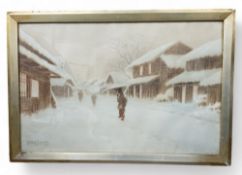 Y. Matsumoto (Early 20th Century Japanese School) 'Winters Morning Stroll', watercolour in sepia