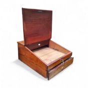 A substantial Victorian mahogany and pitch pine writing slope, the hinged writing surface