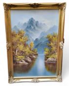 R. Boren (20th Century English School) Mountain Scene, oil on canvas, 73cm x 106cm, framed