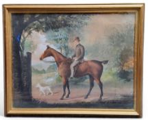 19th Century English School, Gentleman Mounted on His Hunter with Trusty Companion  Watercolour,
