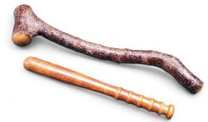 An early 20th century traditional Irish blackthorn shillelagh; a turned walnut truncheon (2)