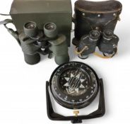 A Sowester Bosun compass;  a pair of Minox 200 M 8 x 20 x 50 binoculars;  a pair of Tento 5NU 7 x 35