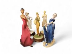 An Art Deco Czechoslovakia figure, Dancing Lady, model no.4204;   others, Art of Movement,