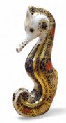 A Royal Crown Derby paperweight, Old Imari Solid Gold Band Seahorse, gold stopper, 16cm, printed