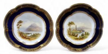 A pair of mid-19th century Copeland Spode shaped circular plates, painted with Ben Lomond and